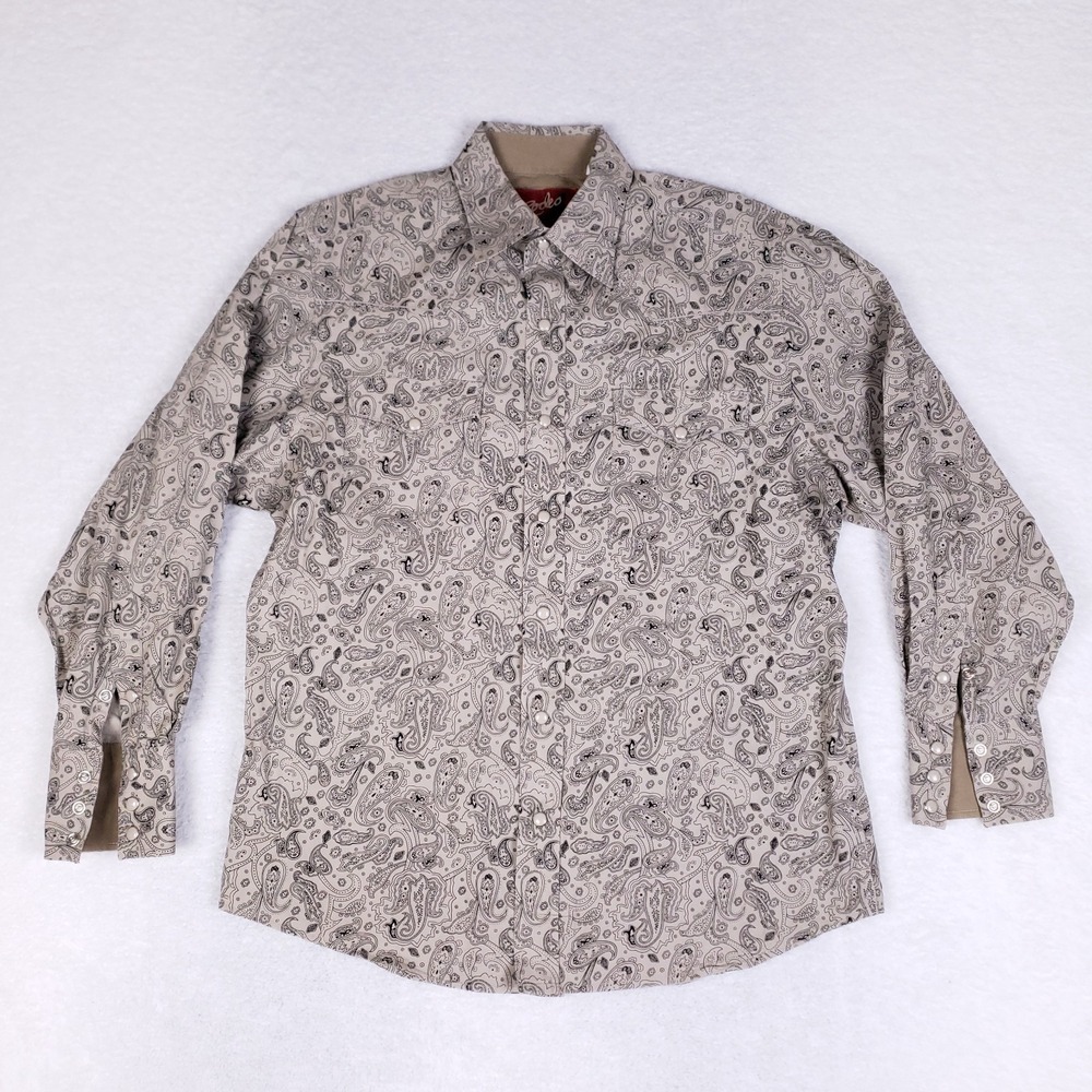 Rodeo Clothing Co. Paisley Western‎ Shirt Men's Medium Beige Black 100% Cotton